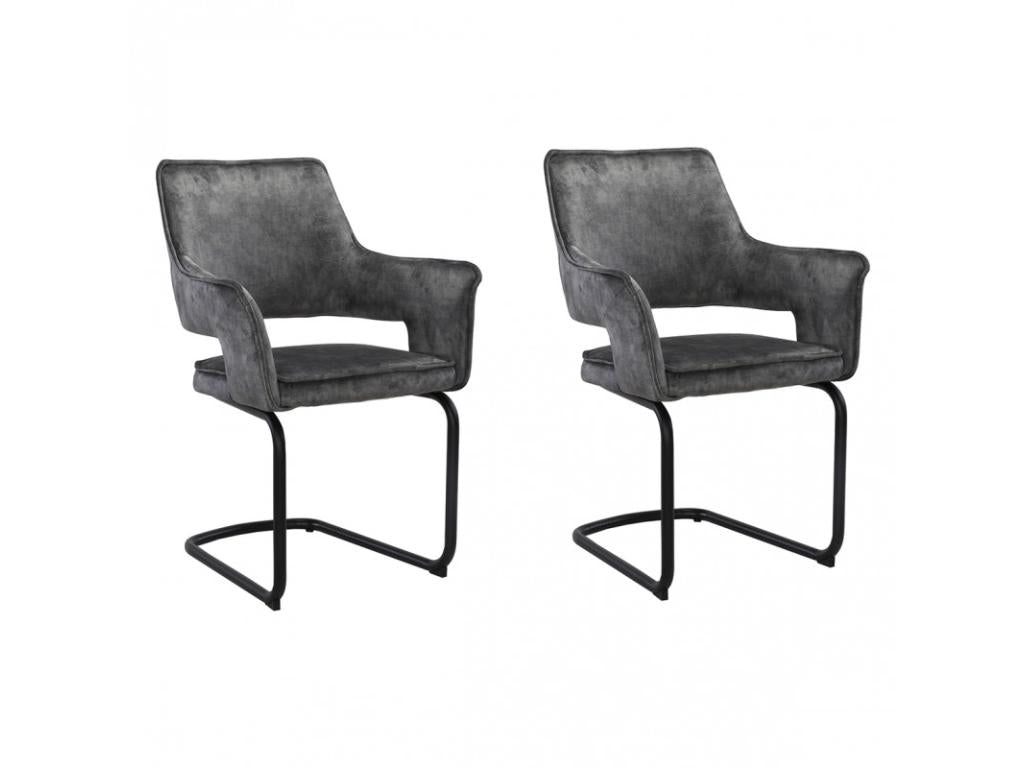 Set of 2 chairs in dark grey fabric with black metal legs - Meublori