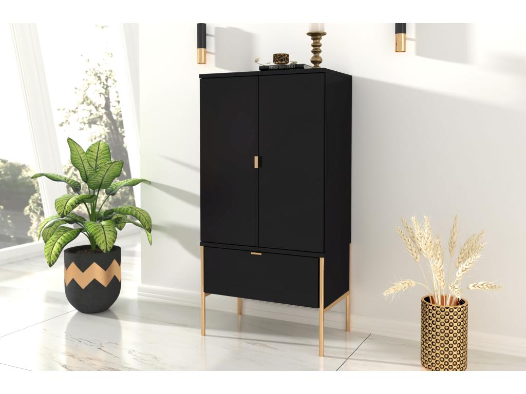 Elegant black Meublori tall sideboard on gold legs / 60 cm