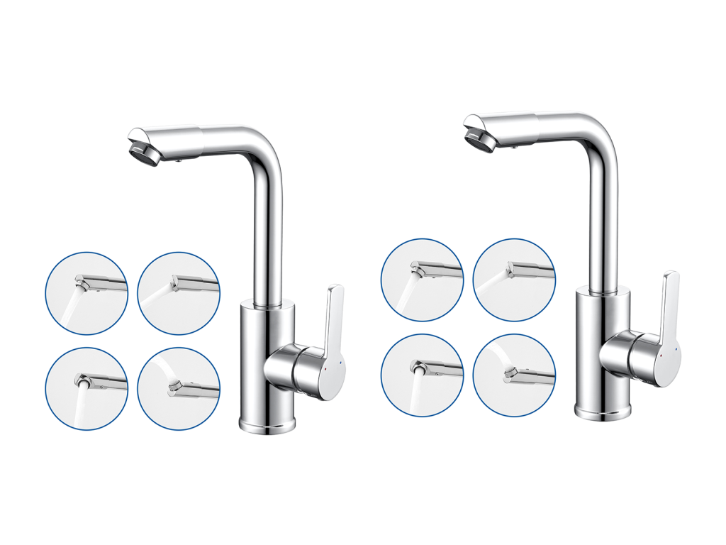 2pcs Meublori Max Chrome Basin Tap 360° Rotating Bathroom Faucet Hot/Cold Water Single Lever Mixer Tap