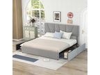 Upholstered Double Platform Bed - 160x200 cm - Upholstered - 4 Drawers - Adjustable Headboard - Grey WMJR99816
