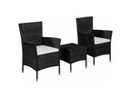 3-piece garden furniture set in black woven resin with white cushions. Meublori