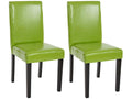 Set of 2 Meublori dining chairs in green faux leather with dark legs