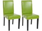 Set of 2 Meublori dining chairs in green faux leather with dark legs
