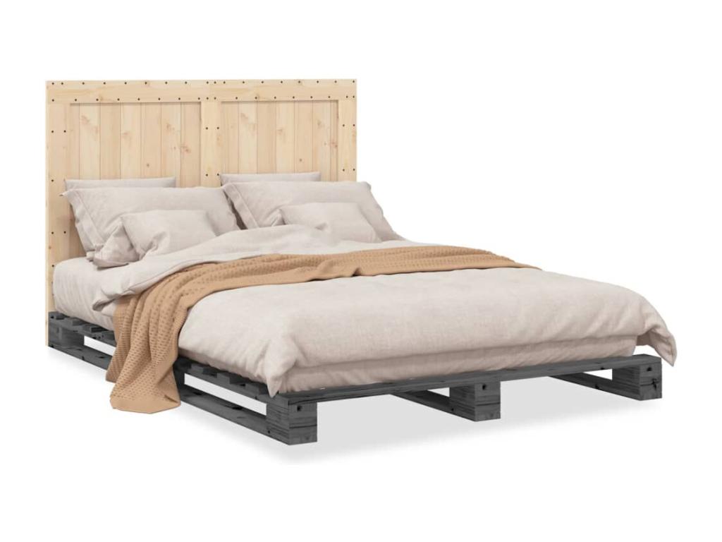Bed frame with grey headboard, 140x200 cm, solid pine wood