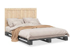 Bed frame with grey headboard, 140x200 cm, solid pine wood