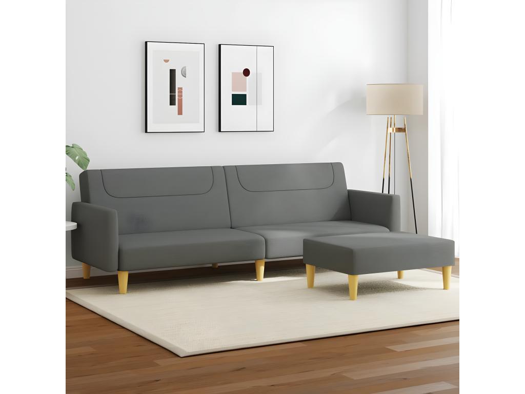 2-seater sofa bed with footrest, dark grey fabric