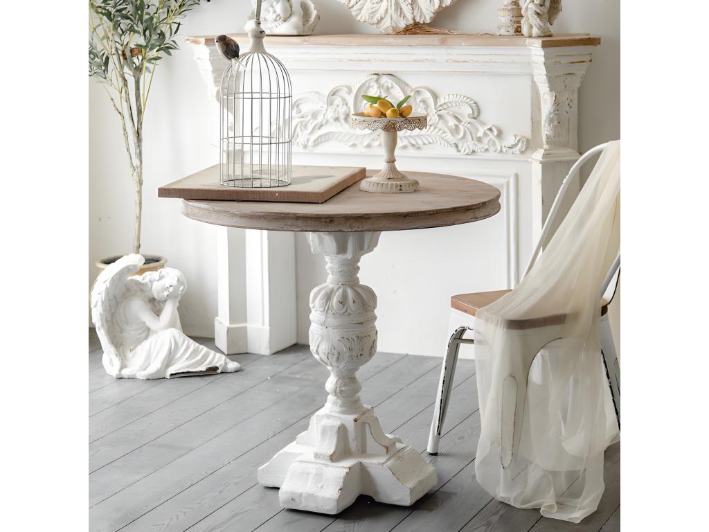 VICTORIA - Round 3-seater table in white recycled wood PPGQ37327