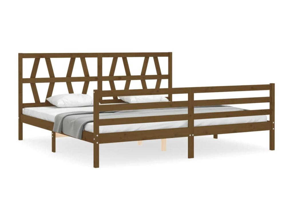 Bed frame with headboard, honey brown, 200x200cm, solid wood