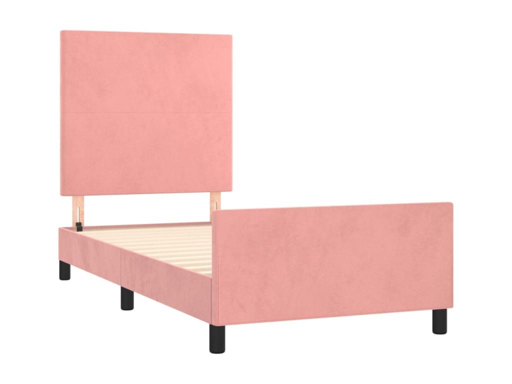 Pink velvet bed frame without mattress, 100x200 cm