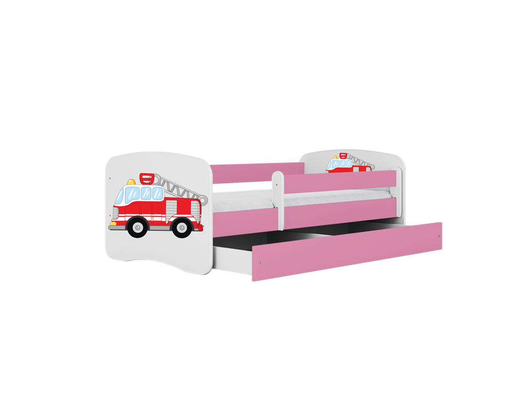 Meublori fire-engine pink bed without drawer with 160/80 mattress