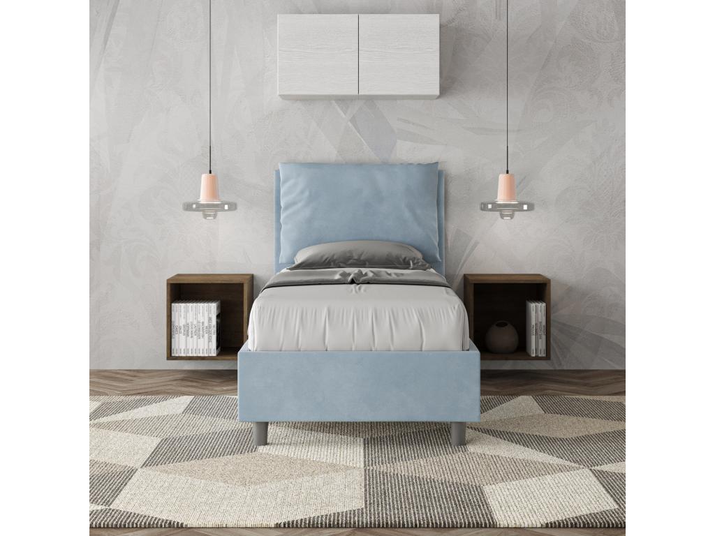 Meublori bed with 80x200 cm upholstered microfiber base, light blue