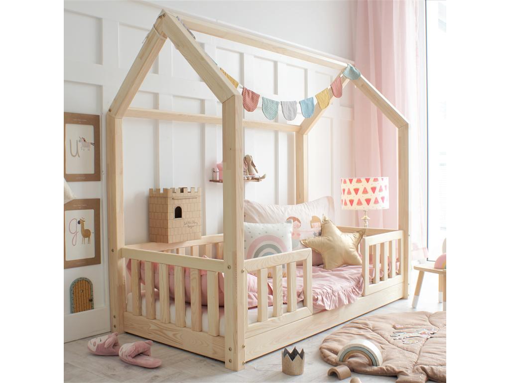 Cabin bed 90x190 with guardrails and slatted base included, 1 cm legs, Meublori Bois