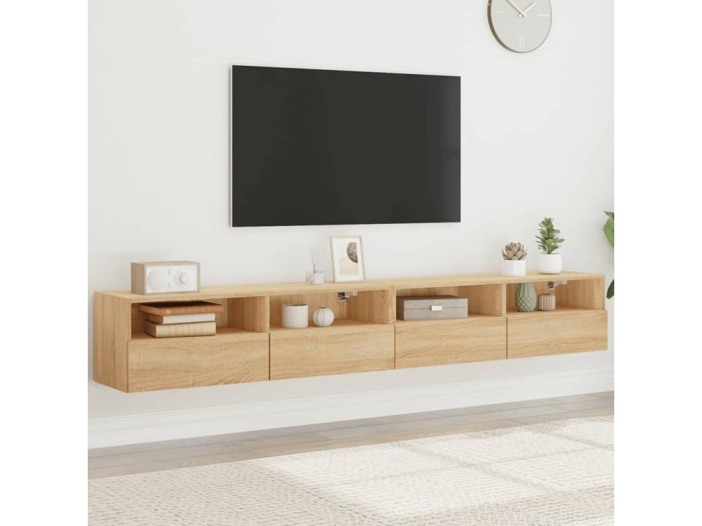 2-piece wall-mounted TV units, oak finish, Meublori, 100x30x30cm, engineered wood