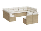 11-piece garden furniture set with beige resin wicker cushions