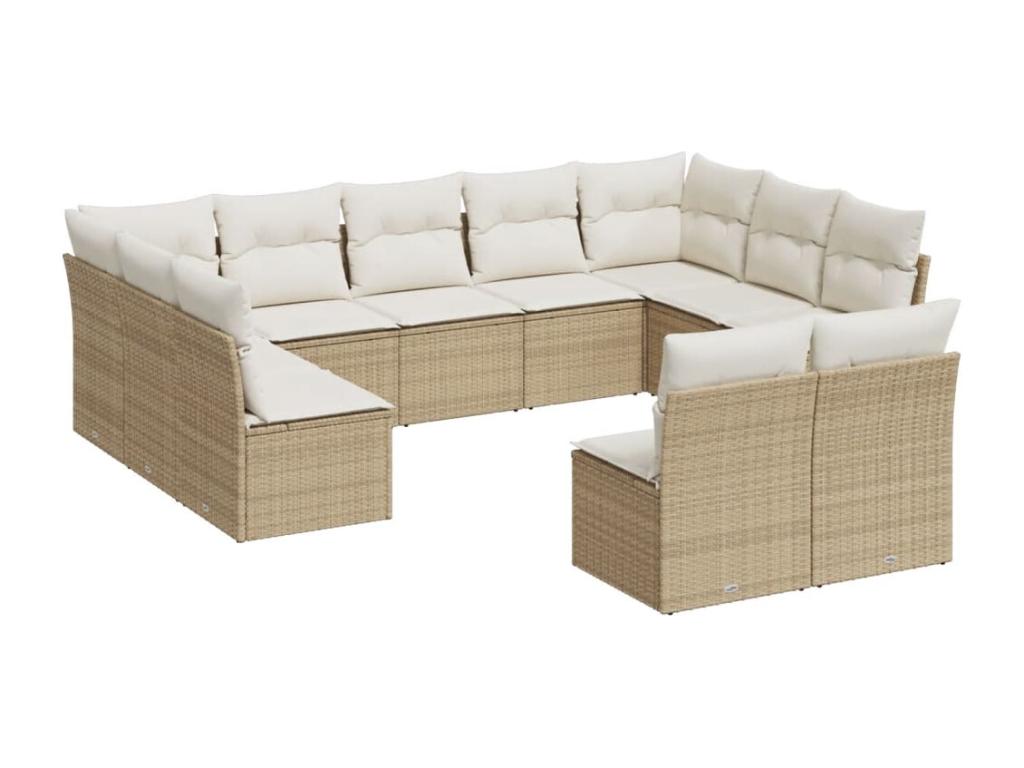 11-piece garden furniture set with beige resin wicker cushions
