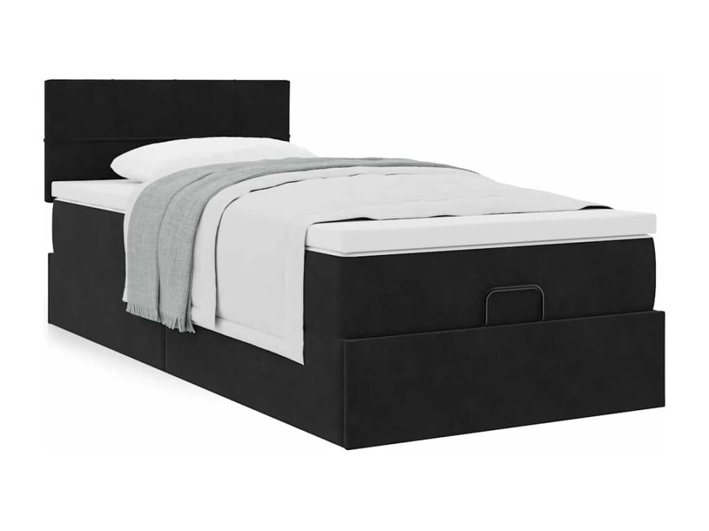 Ottoman bed frame with black 90x190 cm velvet mattress