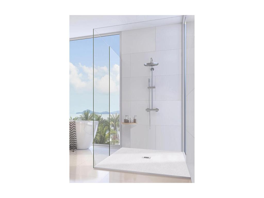 Meublori Slim 85x95 cm white shower tray in synthetic resin and marble powder with free drain