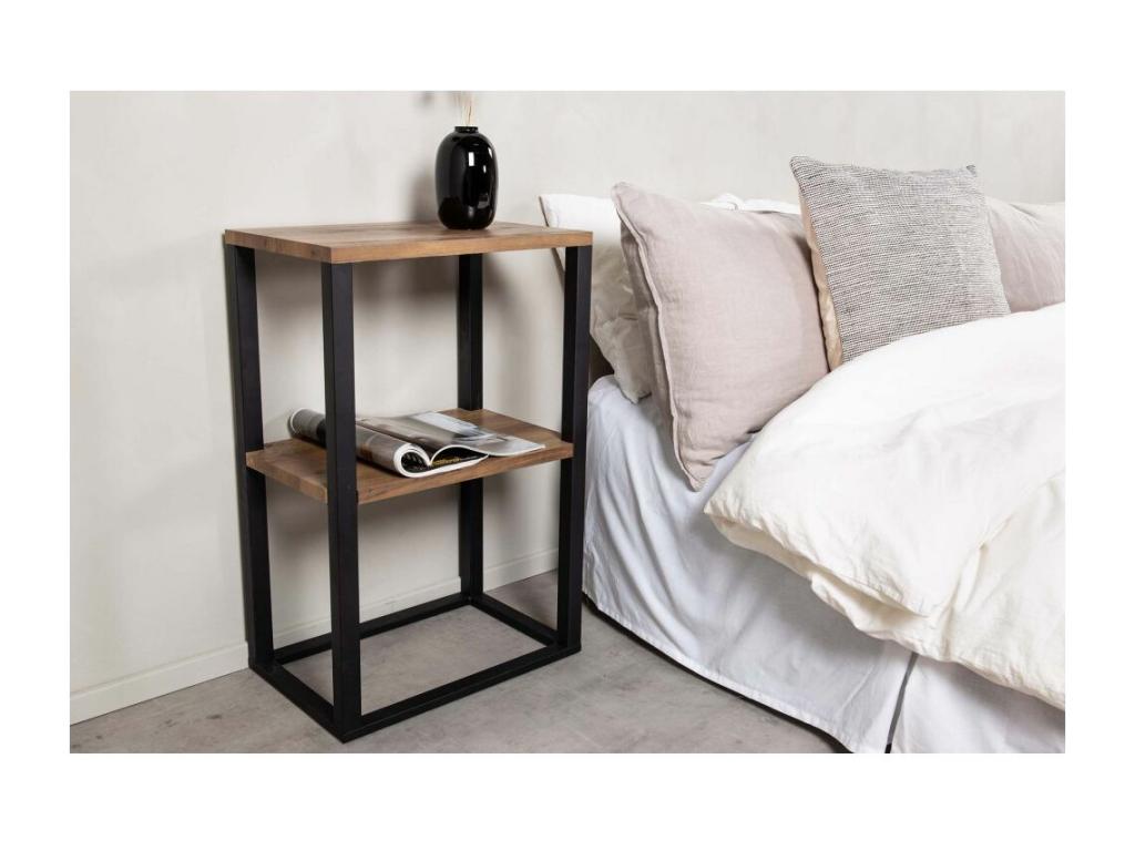 Rise bedside table in steel and teak-effect MDF
