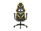 Massage gaming chair with footrest, black/gold faux leather