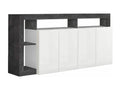 Meublori - 4-Door White Lacquered Buffet with Grey-Effect Niches and Frame