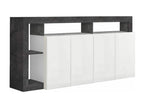 Meublori - 4-Door White Lacquered Buffet with Grey-Effect Niches and Frame