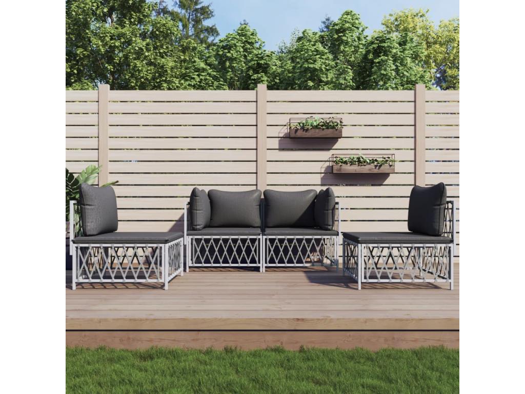 4-piece garden furniture set with white steel cushions