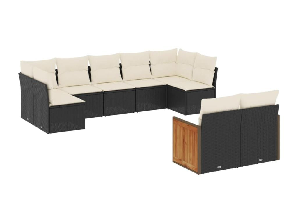 9-piece garden furniture set with cushions, black woven resin SBZE34665
