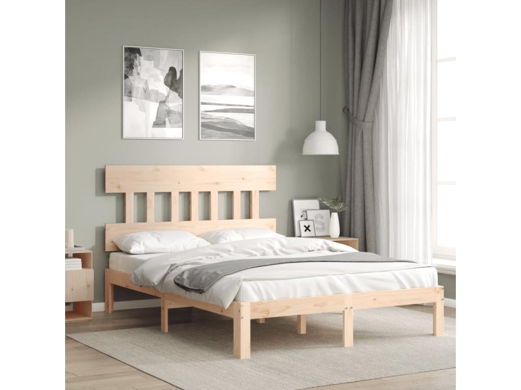 Bed frame with headboard 140x200 solid wood