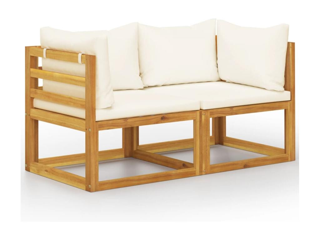 2-seater garden bench with cream-white cushions