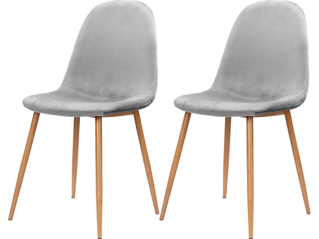 Meublori - Set of 2 dining chairs in grey velvet with oak legs
