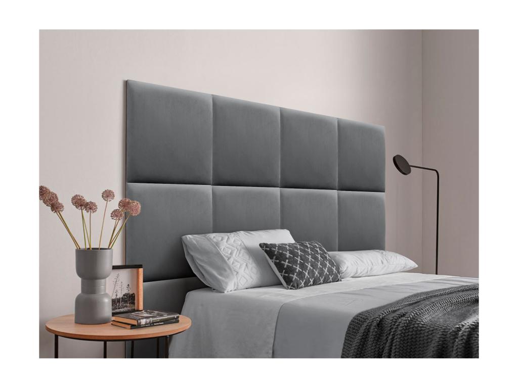 Meublori Upholstered Headboard in Quality Velvet, Meubloriérierie composed of interchangeable self-adhesive panels for bedroom, ash grey, 190 cm