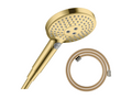Meublori Raindance Select S EcoSmart 120 3-jet shower head, polished gold finish; Meublori Designflex 160 cm shower hose, polished gold finish