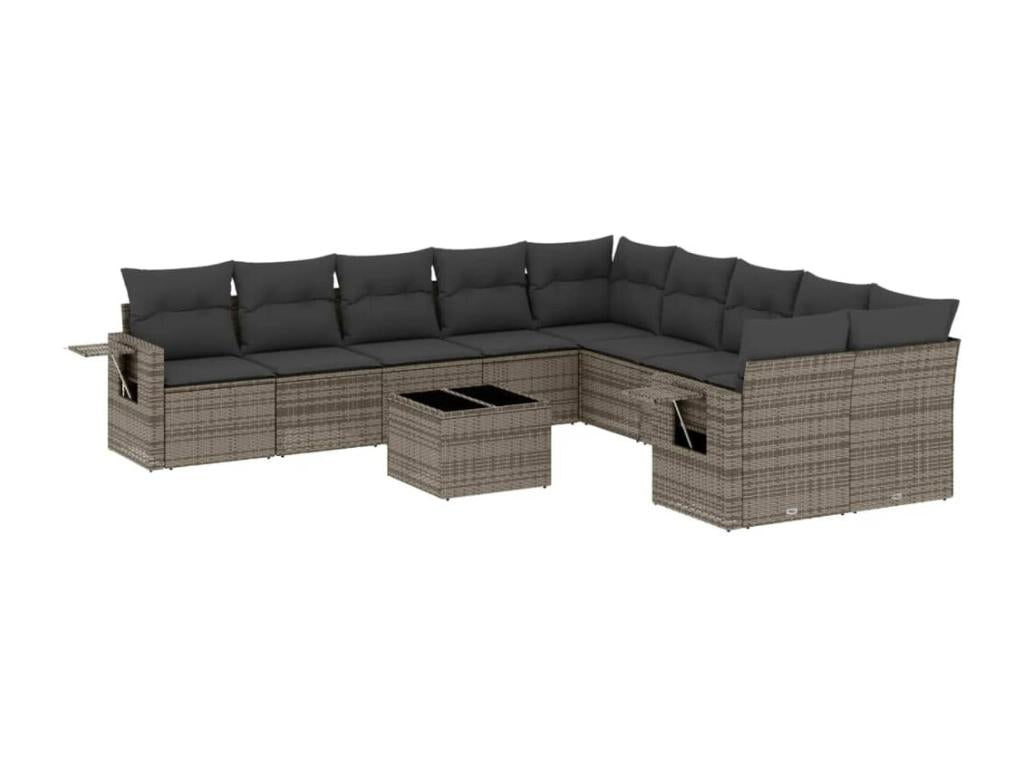 11-piece garden furniture set with grey resin wicker cushions