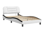 Bed frame with LED lights, white and black, 100x200 cm, faux leather
