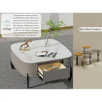 Modern Square Coffee Table with 2 Drawers,White End Table 31.5 Mecha Styling ( large/small tables Separate for sale)