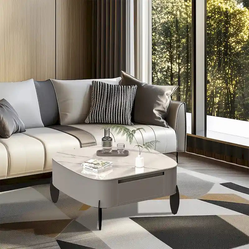 Modern Square Coffee Table with 2 Drawers,White End Table 31.5 Mecha Styling ( large/small tables Separate for sale)