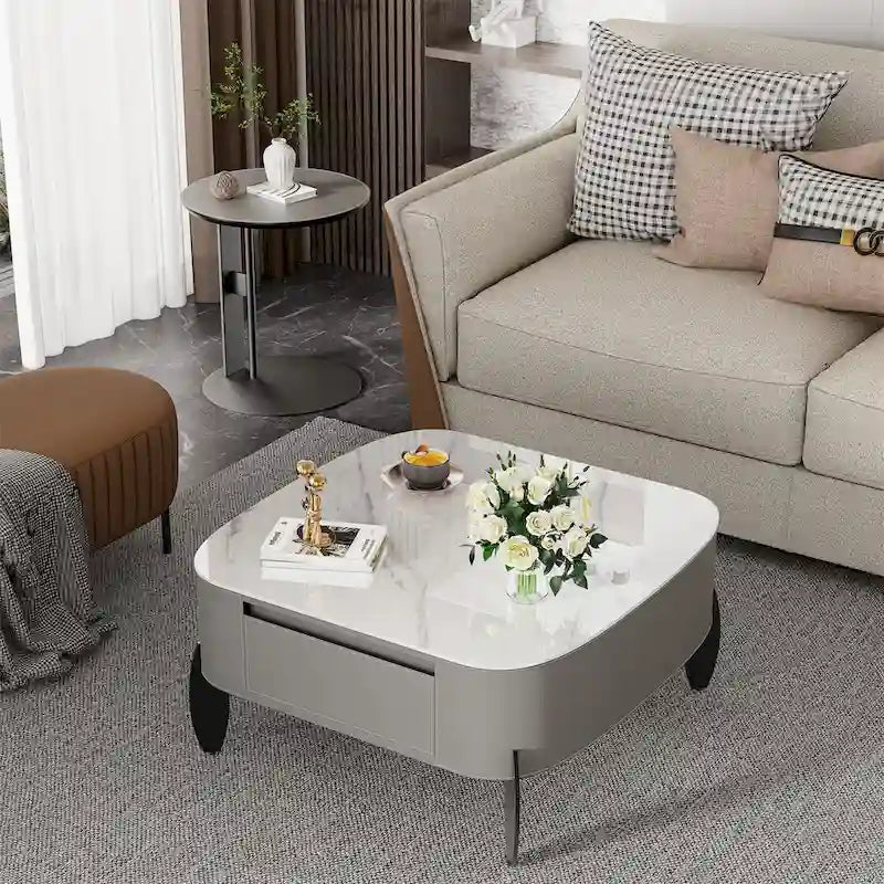 Modern Square Coffee Table with 2 Drawers,White End Table 31.5 Mecha Styling ( large/small tables Separate for sale)