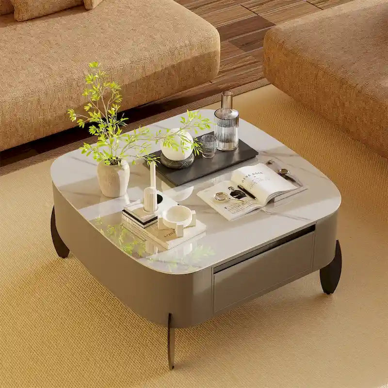 Modern Square Coffee Table with 2 Drawers,White End Table 31.5 Mecha Styling ( large/small tables Separate for sale)