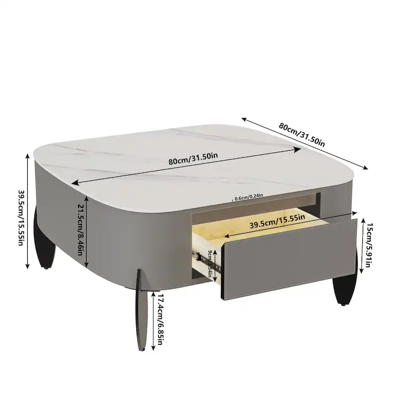 Modern Square Coffee Table with 2 Drawers,White End Table 31.5 Mecha Styling ( large/small tables Separate for sale)