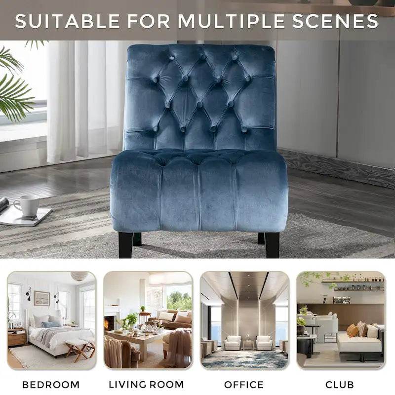 Light Blue 22.83 Upholstered Tufted Accent Chair with Wooden Legs for Living Room