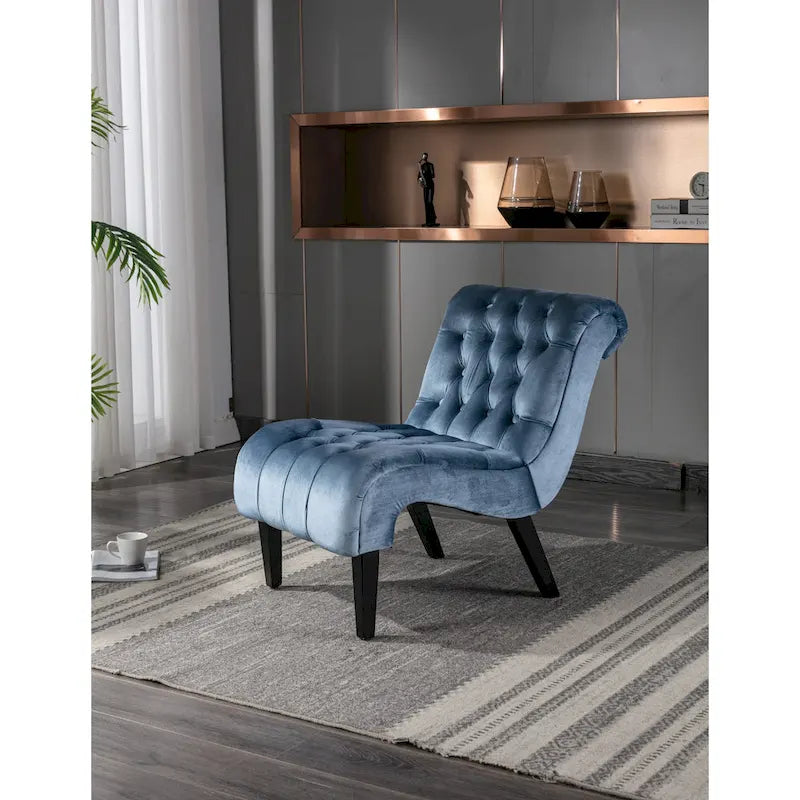 Light Blue 22.83 Upholstered Tufted Accent Chair with Wooden Legs for Living Room