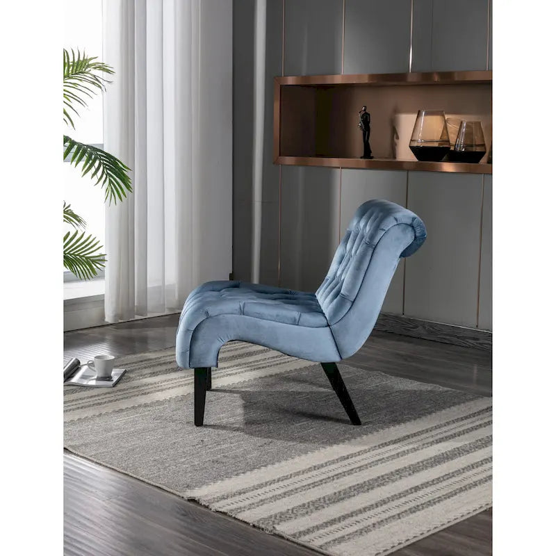 Light Blue 22.83 Upholstered Tufted Accent Chair with Wooden Legs for Living Room