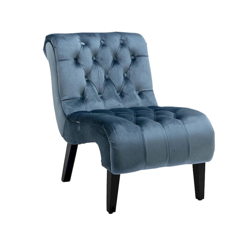 Light Blue 22.83 Upholstered Tufted Accent Chair with Wooden Legs for Living Room