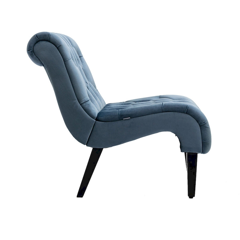 Light Blue 22.83 Upholstered Tufted Accent Chair with Wooden Legs for Living Room