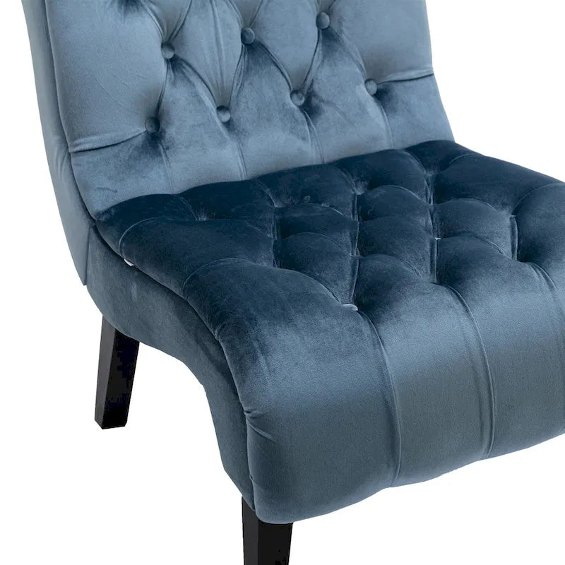 Light Blue 22.83 Upholstered Tufted Accent Chair with Wooden Legs for Living Room