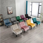 Light Blue 22.83 Upholstered Tufted Accent Chair with Wooden Legs for Living Room