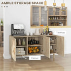 Sideboard Buffet Cabinet, Kitchen Cabinet, Coffee Bar Cabinet with 3 Rattan Doors and Adjustable Shelves, Natural Mixed