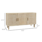 Sideboard Buffet Cabinet, Kitchen Cabinet, Coffee Bar Cabinet with 3 Rattan Doors and Adjustable Shelves, Natural Mixed