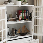 Minimalist Buffet Cabinet with Double Glass Doors and Drawer, Wooden Storage Sideboard Cupboard for Living room, Hallway