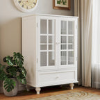 Minimalist Buffet Cabinet with Double Glass Doors and Drawer, Wooden Storage Sideboard Cupboard for Living room, Hallway